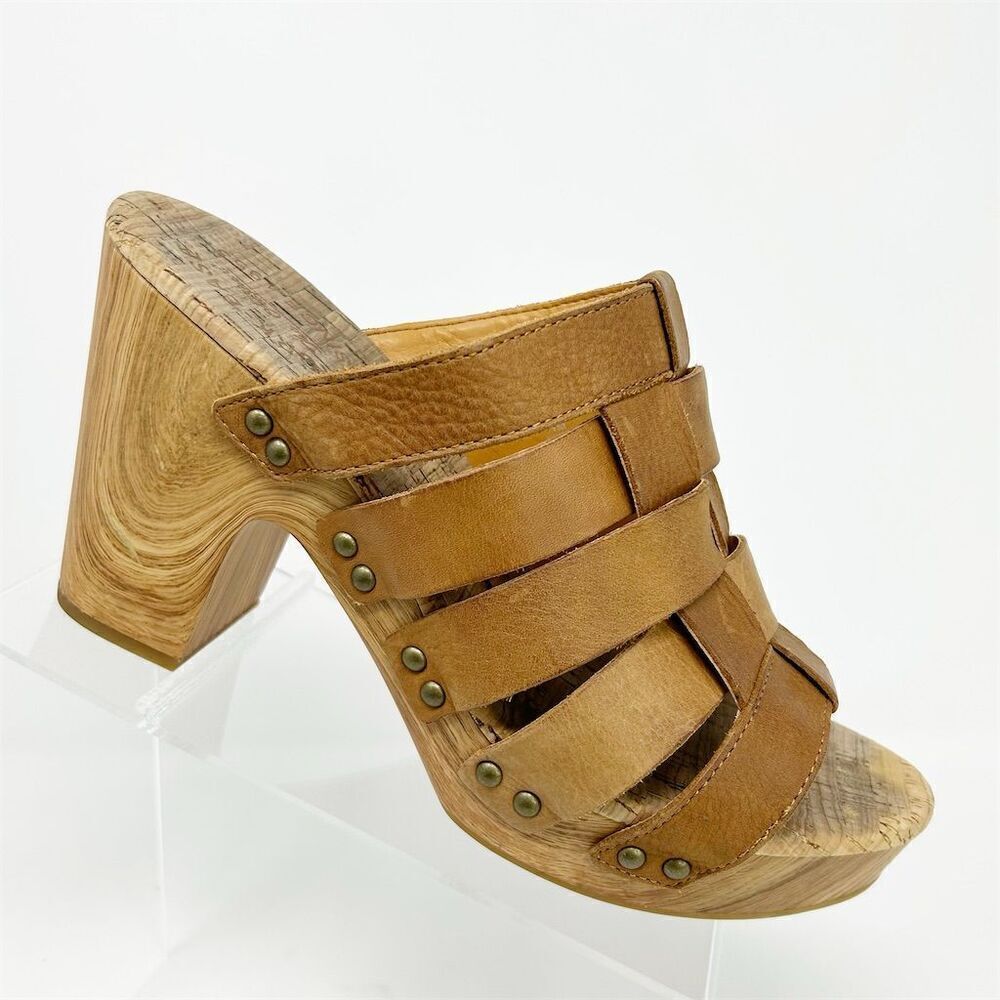 Kork-Ease Women's Devan Brown Leather Heeled Studded Sandals Size 11 Casual